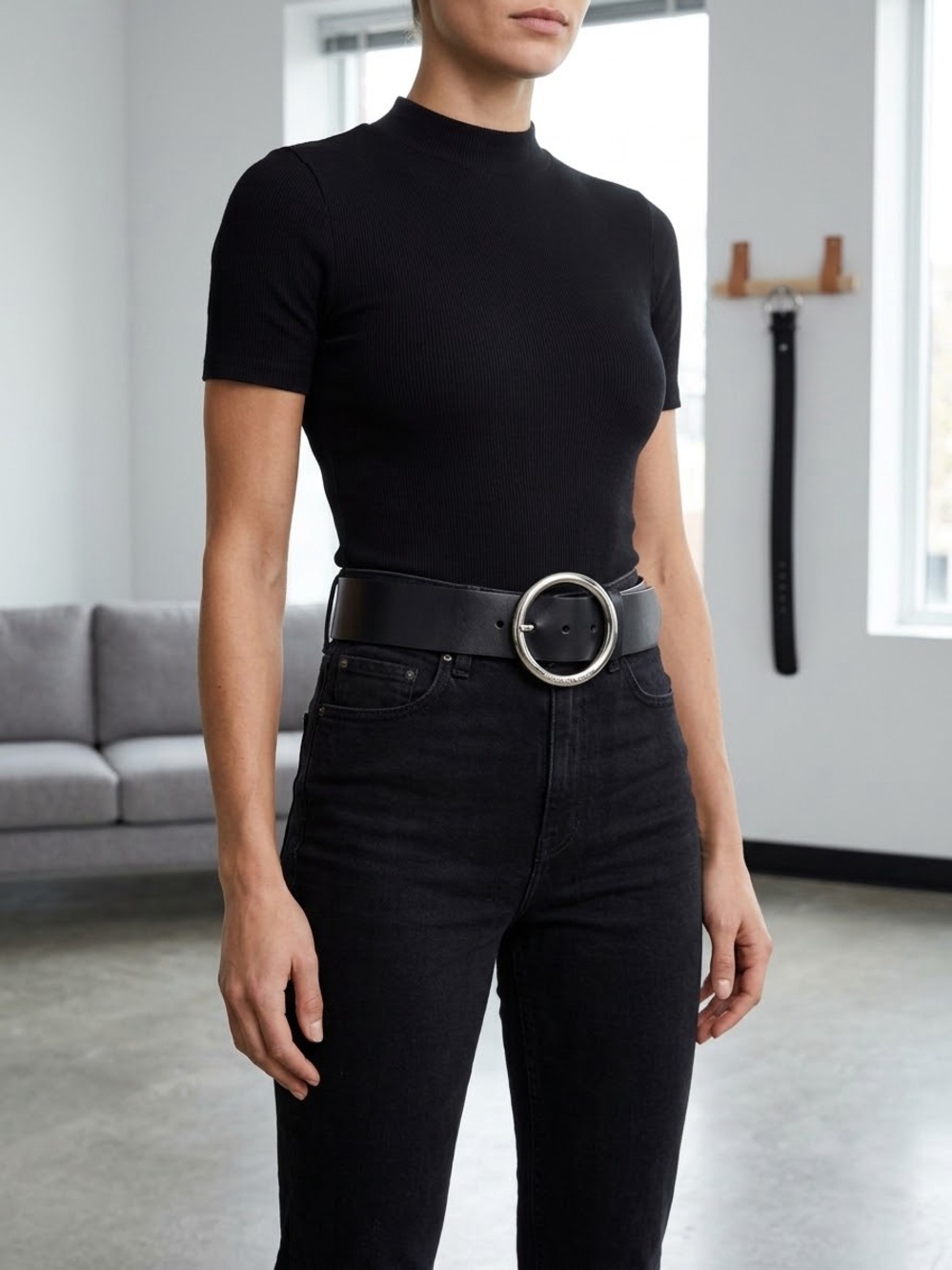 Michael Michael Kors Genuine Leather Medium Belt Black Silver hardware